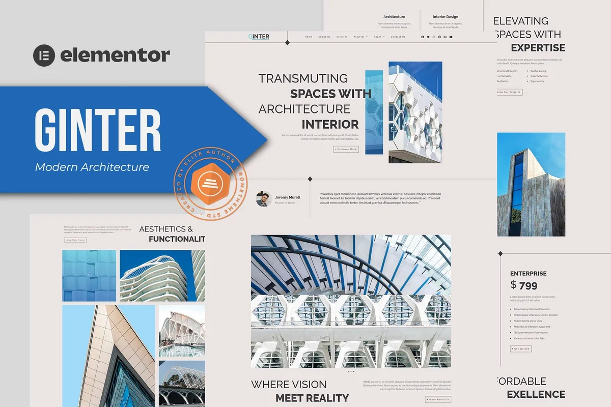 建筑与室内设计项目展示Elementor网站模板_一键导入快速建站插图-WP资源海 建筑/地产 Elementor 网站模板封面