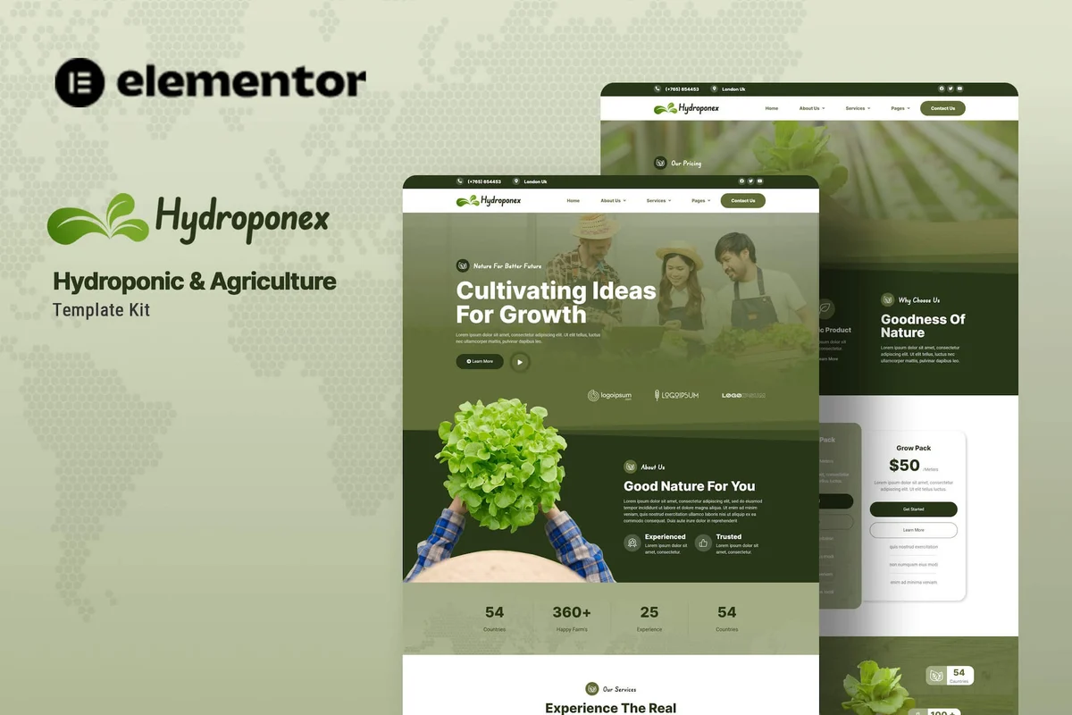 水培农业服务Elementor网站模板_一键导入快速建站插图-WP资源海 农业 Elementor 网站模板封面