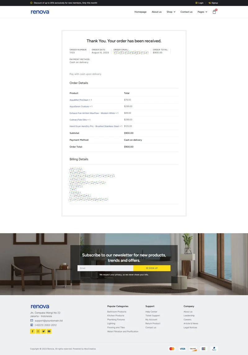 厨卫用品与装修建材门店Elementor网站模板_一键导入快速建站插图1-WP资源海 家居用品 Elementor 模板订单确认预览