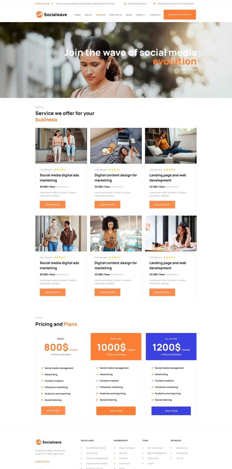 社交媒体与数字营销服务机构Elementor网站模板_一键导入快速建站插图3-WP资源海 广告/营销 Elementor 模板服务页面预览