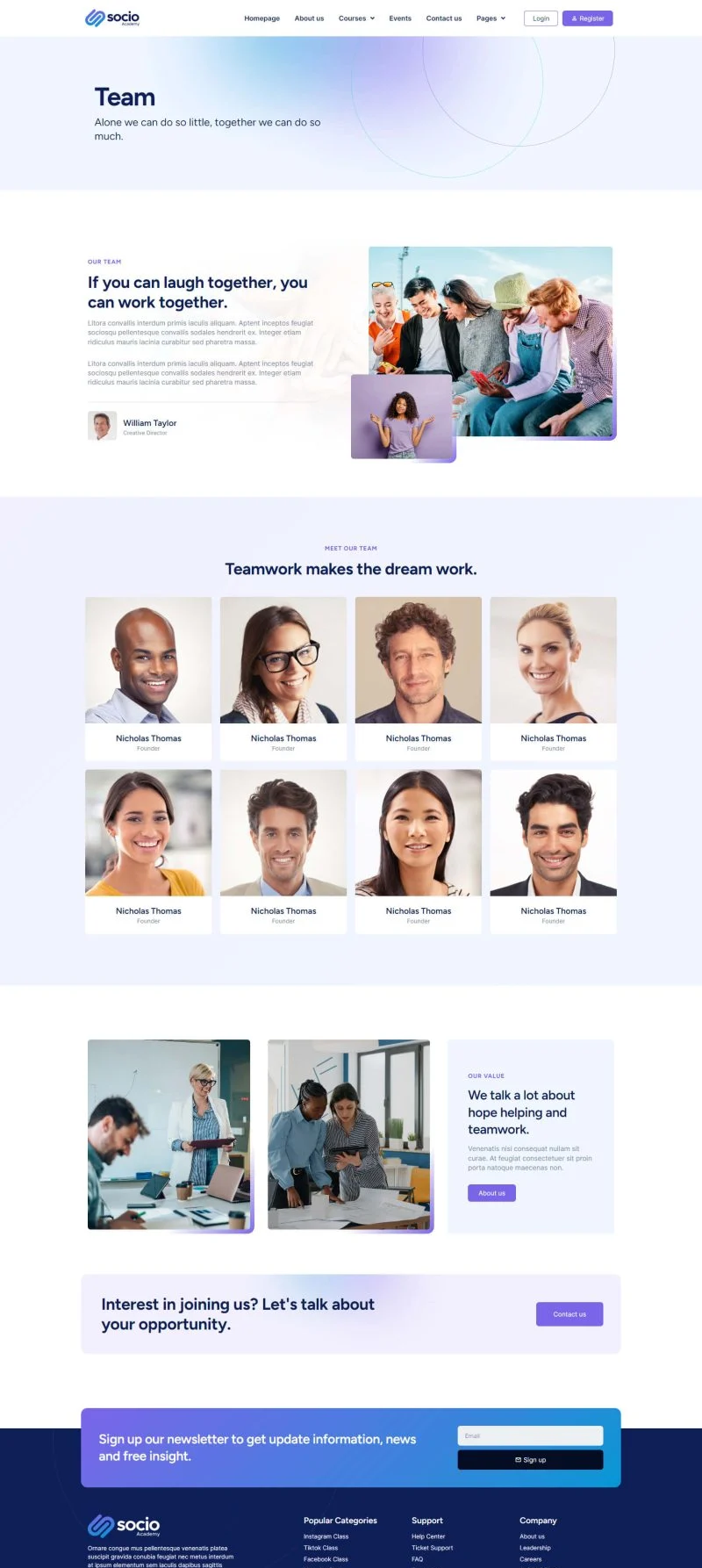 社交媒体管理在线课程Elementor网站模板_一键导入快速建站插图7-WP资源海 教育/培训 Elementor 模板团队页面预览