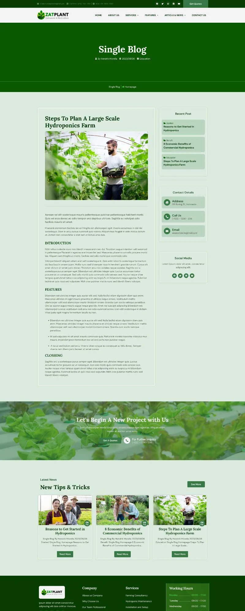 水培园艺Elementor网站模板_一键导入快速建站插图3-WP资源海 💐花卉/绿植 Elementor 模板博客页面预览
