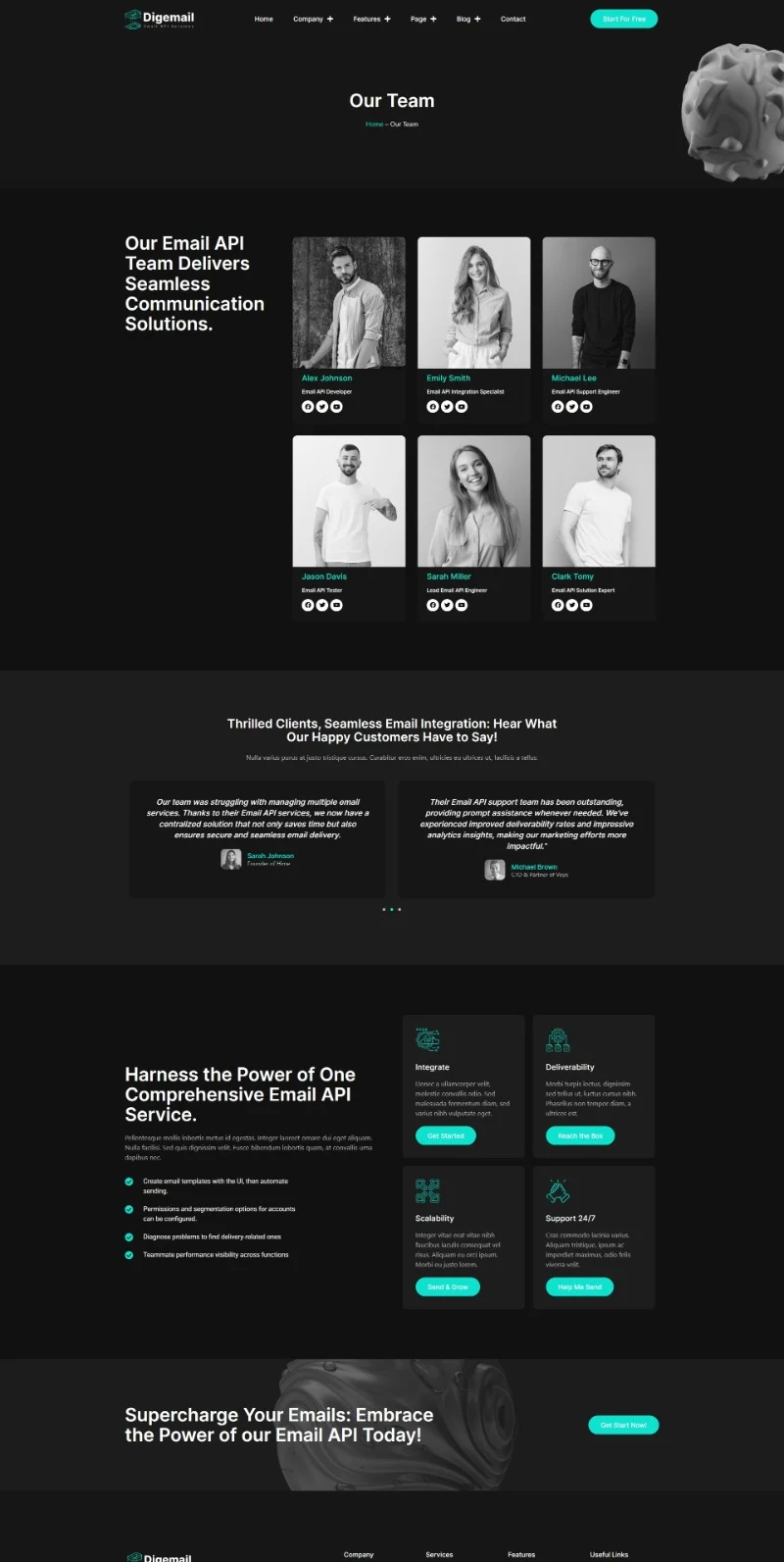 邮件 API 技术服务Elementor网站模板_一键导入快速建站插图4-WP资源海 软件/开发 Elementor 模板团队页面预览