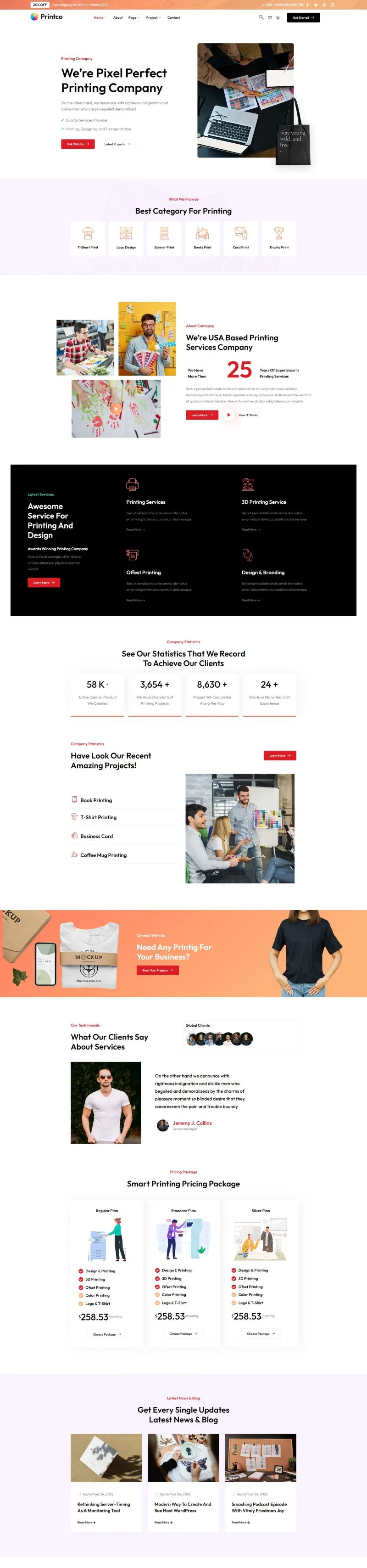 印刷设计与运输服务企业Elementor网站模板_一键导入快速建站插图1-WP资源海 企业 Elementor 模板首页预览