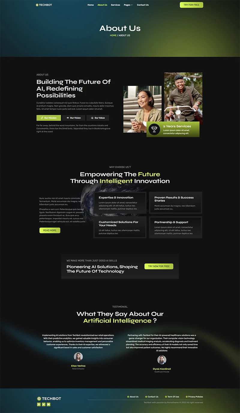 人工智能技术服务Elementor网站模板_一键导入快速建站插图2-WP资源海 AI Elementor 模板关于我们预览