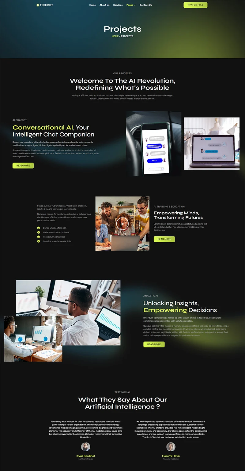 人工智能技术服务Elementor网站模板_一键导入快速建站插图4-WP资源海 AI Elementor 模板项目案例预览