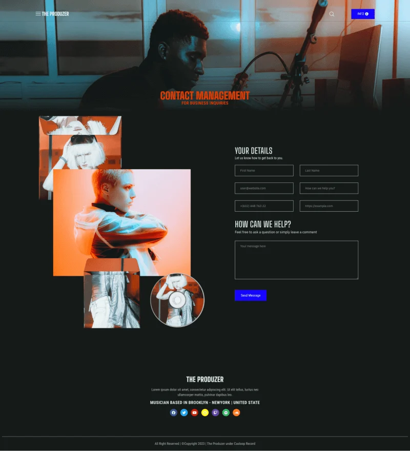 音乐人乐队Elementor网站模板_一键导入快速建站插图3-WP资源海 DJ/唱片 Elementor 模板表单预览