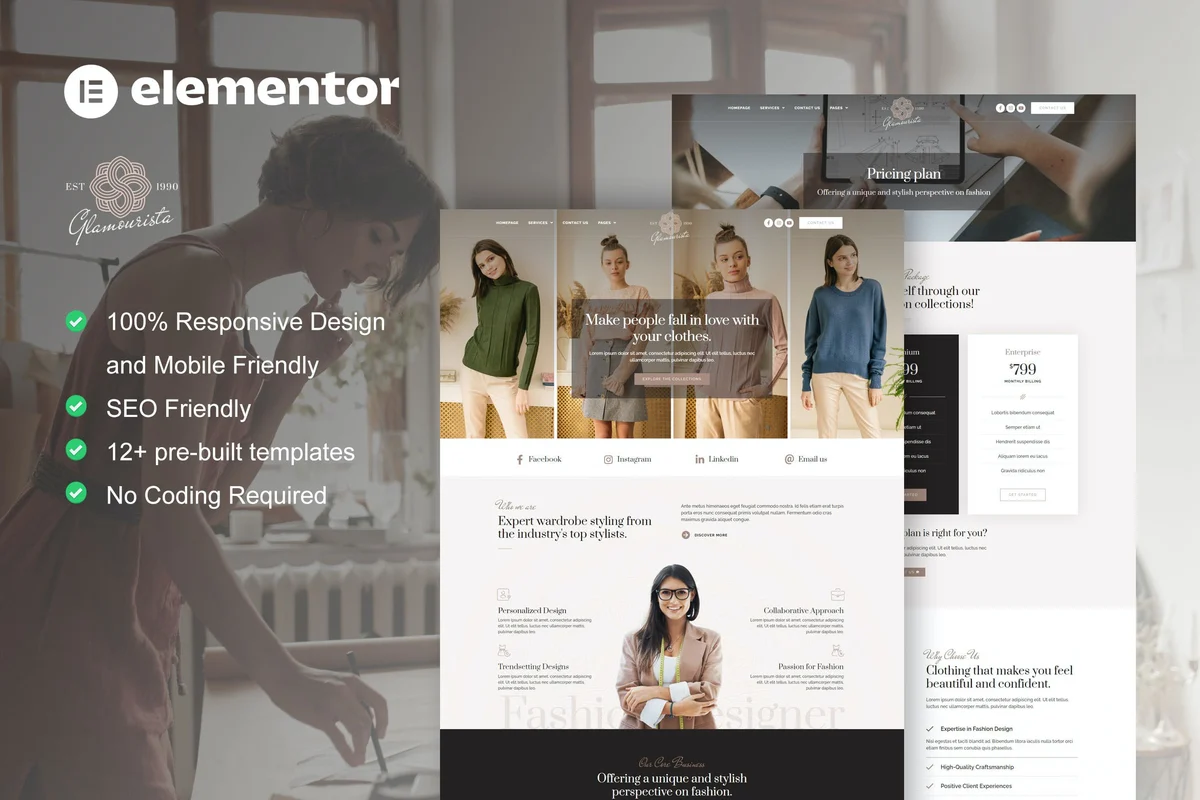 服装设计师作品集Elementor网站模板_一键导入快速建站插图-WP资源海 服装 Elementor 网站模板封面