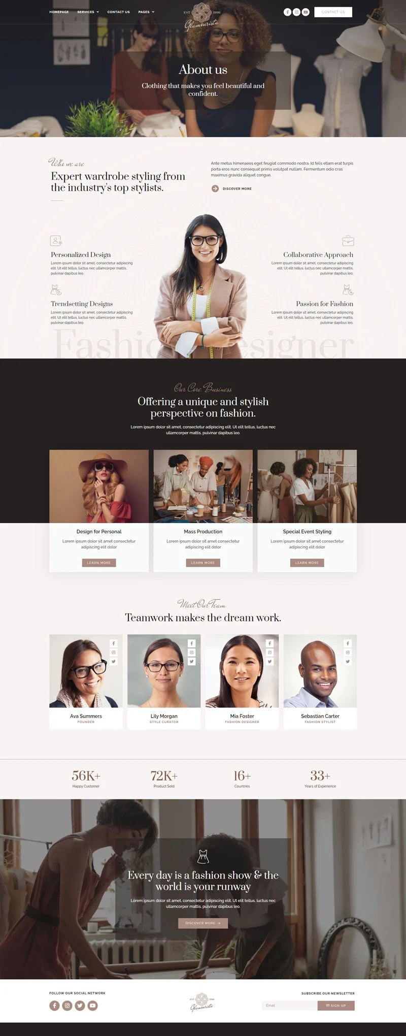服装设计师作品集Elementor网站模板_一键导入快速建站插图3-WP资源海 服装 Elementor 模板关于我们预览