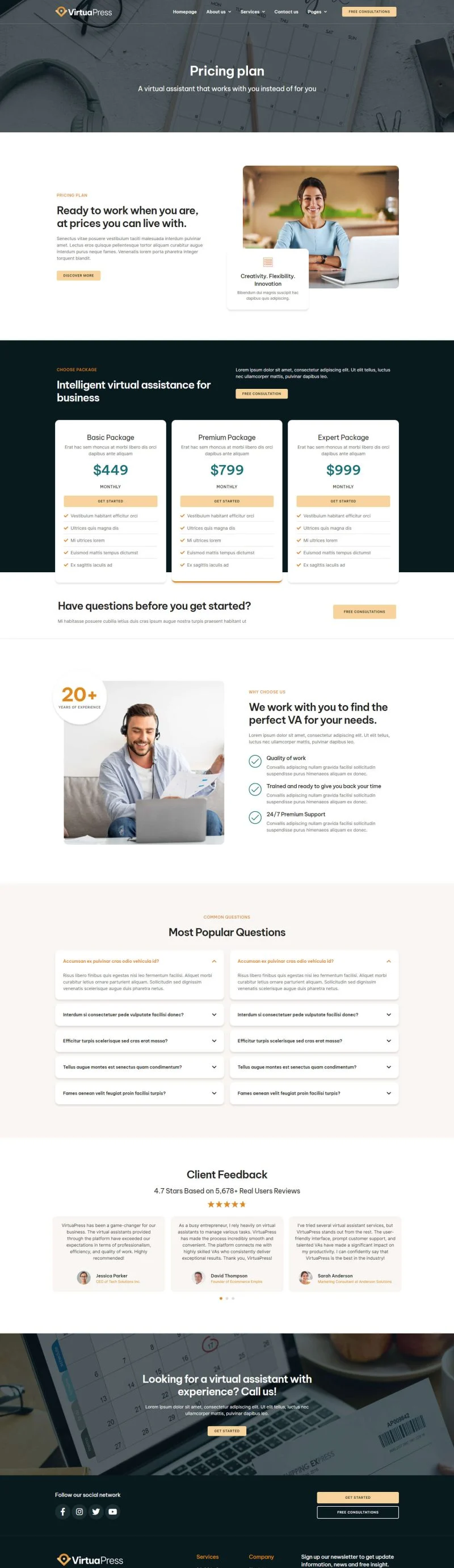 服务/咨询 Elementor 模板价格页面预览