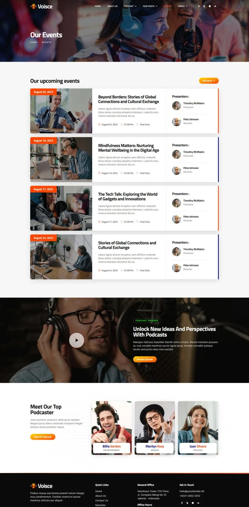 播客与音乐流媒体Elementor网站模板_一键导入快速建站插图7-WP资源海 多媒体 Elementor 模板活动页面预览