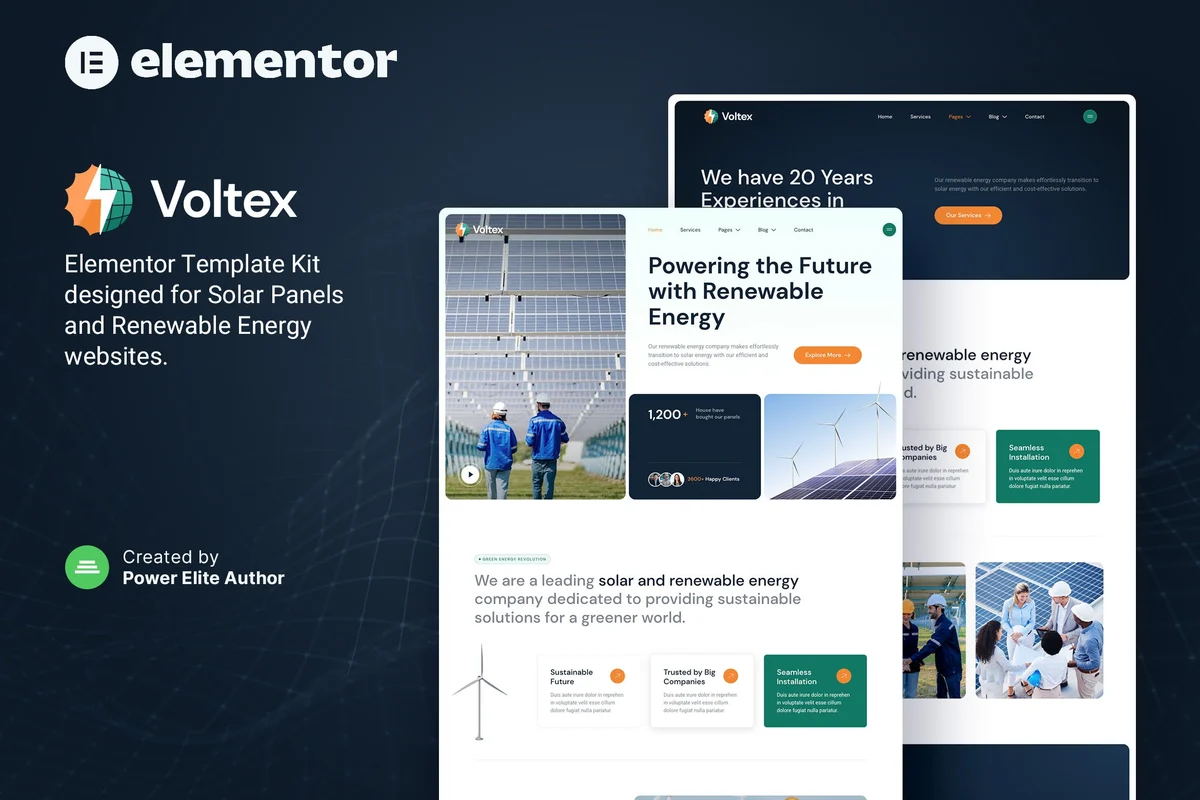 太阳能新能源企业Elementor网站模板_一键导入快速建站插图-WP资源海 工业/工厂 Elementor 网站模板封面