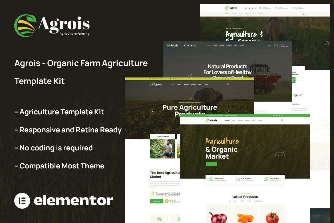 有机农业农场Elementor网站模板_一键导入快速建站插图-WP资源海 农业 Elementor 网站模板封面