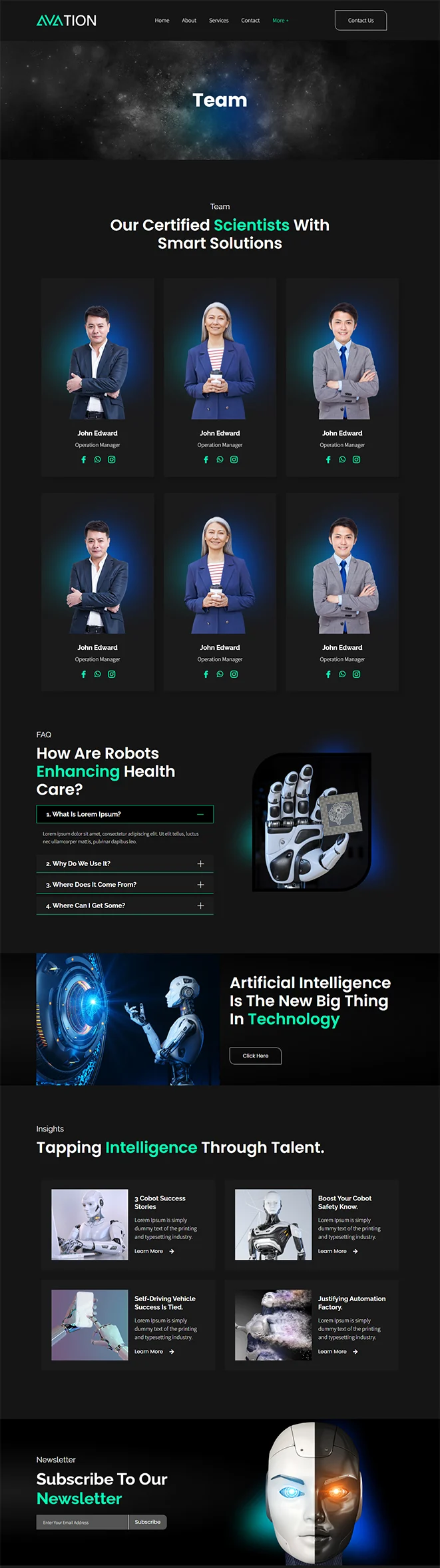 人工智能科技企业Elementor网站模板_一键导入快速建站插图5-WP资源海 AI Elementor 模板团队页面预览