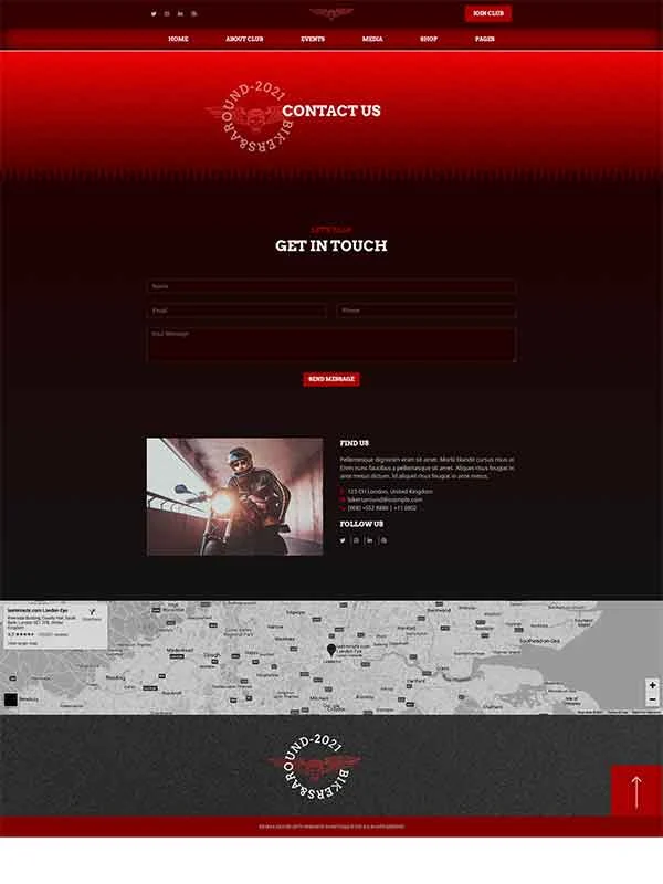 摩托车骑行俱乐部Elementor网站模板_一键导入快速建站插图3-WP资源海 交通工具 Elementor 模板联系页面预览