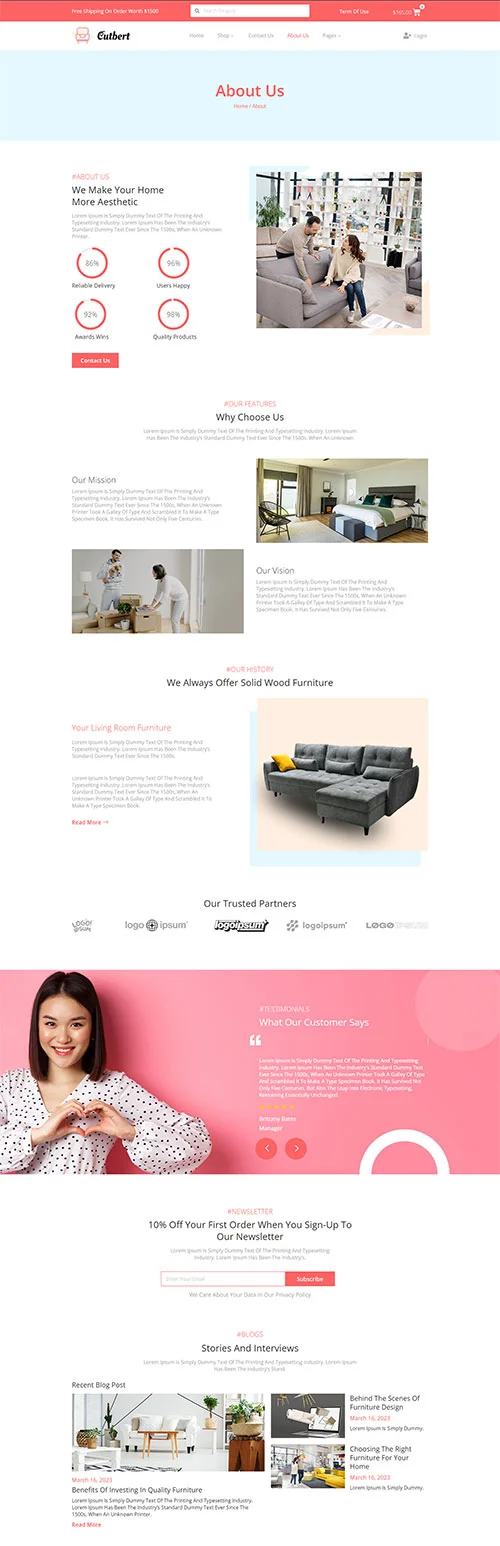 家具电商商店Elementor网站模板_一键导入快速建站插图7-WP资源海 家居用品 Elementor 模板关于我们预览