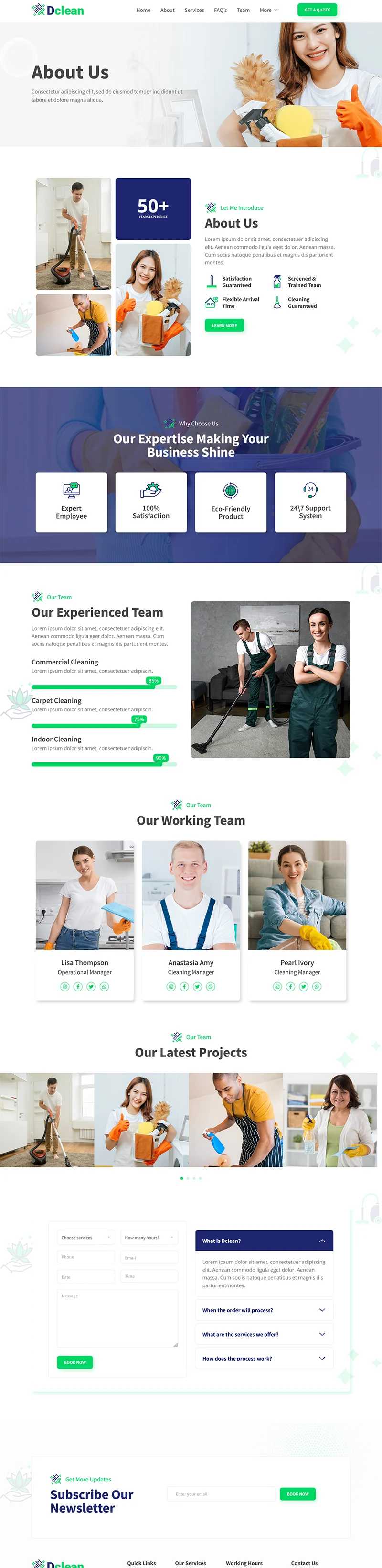 住宅保洁Elementor网站模板_一键导入快速建站插图2-WP资源海 保洁 Elementor 模板关于我们预览