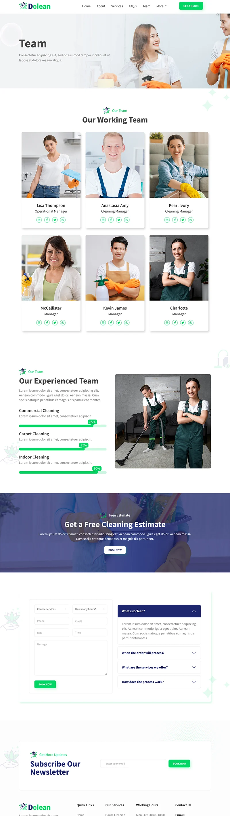 住宅保洁Elementor网站模板_一键导入快速建站插图3-WP资源海 保洁 Elementor 模板团队页面预览