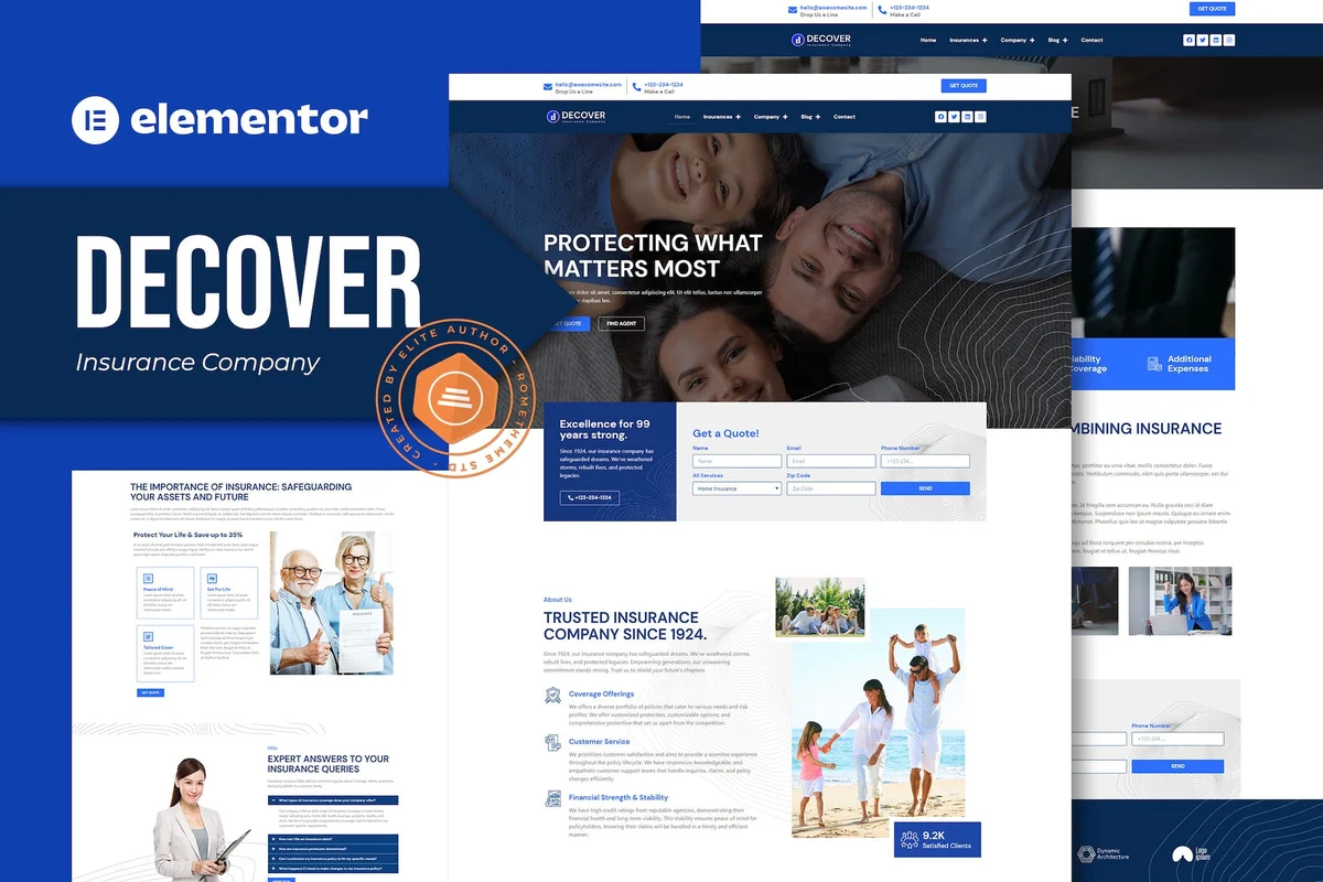 保险业务官网Elementor网站模板_一键导入快速建站插图-WP资源海 企业 Elementor 网站模板封面