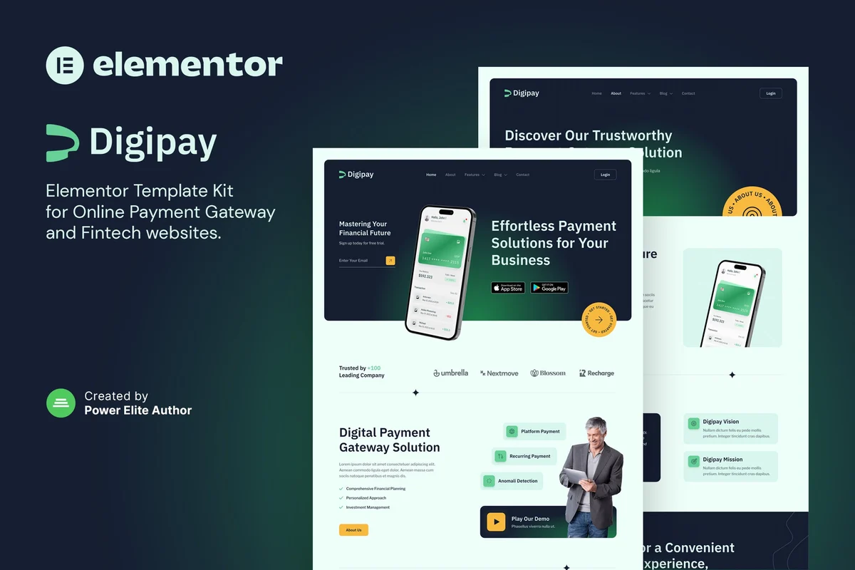 在线支付与金融科技Elementor网站模板_一键导入快速建站插图-WP资源海 金融/投资 Elementor 网站模板封面