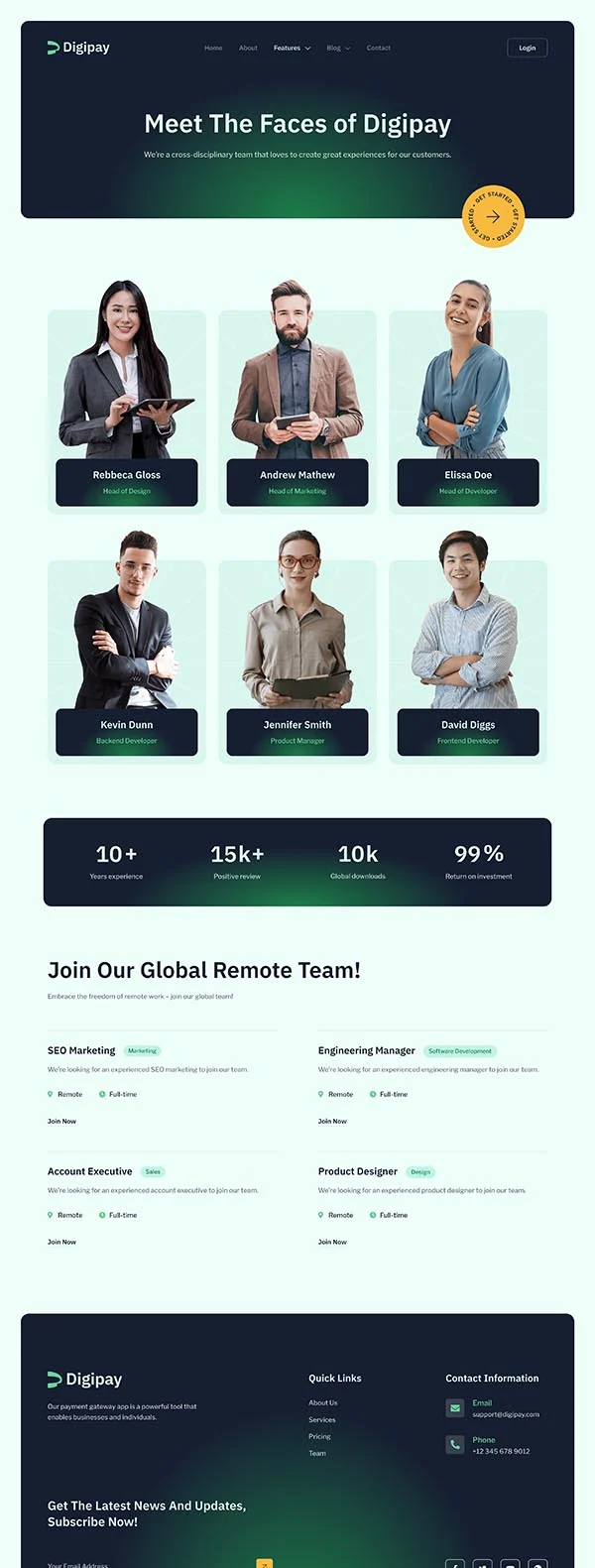 金融/投资 Elementor 模板团队页面预览