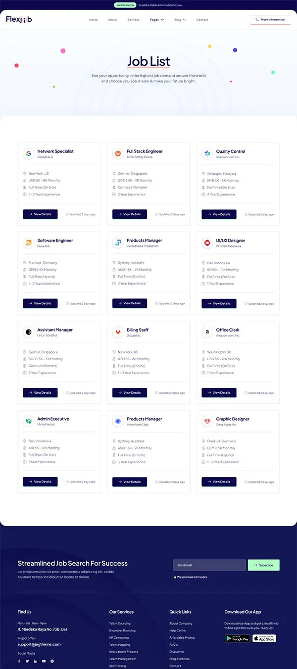 企业 Elementor 模板职位列表预览