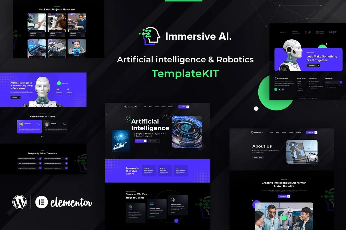 人工智能与机器人服务Elementor网站模板_一键导入快速建站插图-WP资源海 AI Elementor 网站模板封面