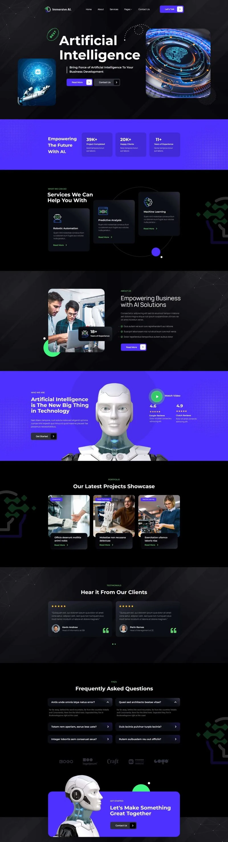人工智能与机器人服务Elementor网站模板_一键导入快速建站插图1-WP资源海 AI Elementor 模板首页预览