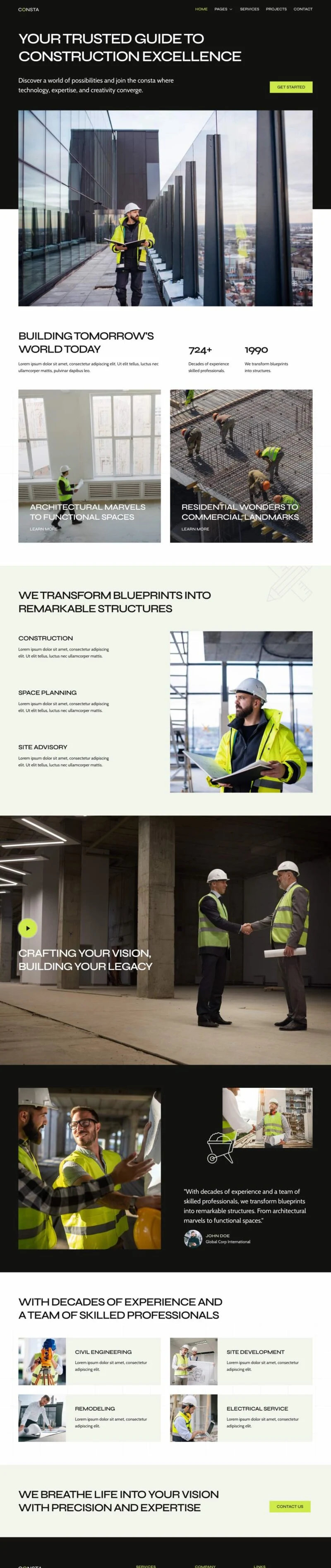 建筑与工程公司Elementor网站模板_一键导入快速建站插图1-WP资源海 建筑/地产 Elementor 模板首页预览