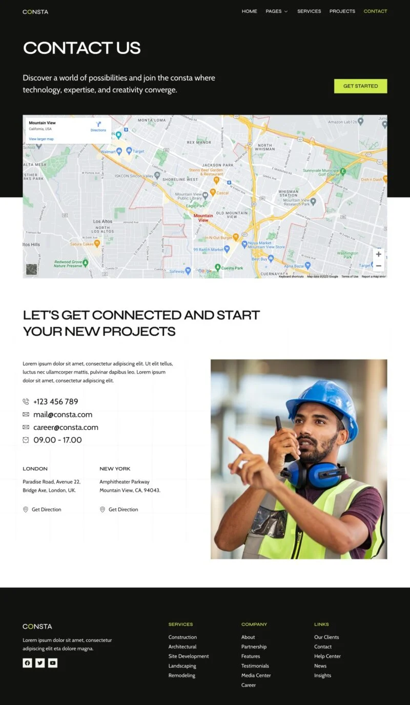 建筑与工程公司Elementor网站模板_一键导入快速建站插图4-WP资源海 建筑/地产 Elementor 模板联系页面预览
