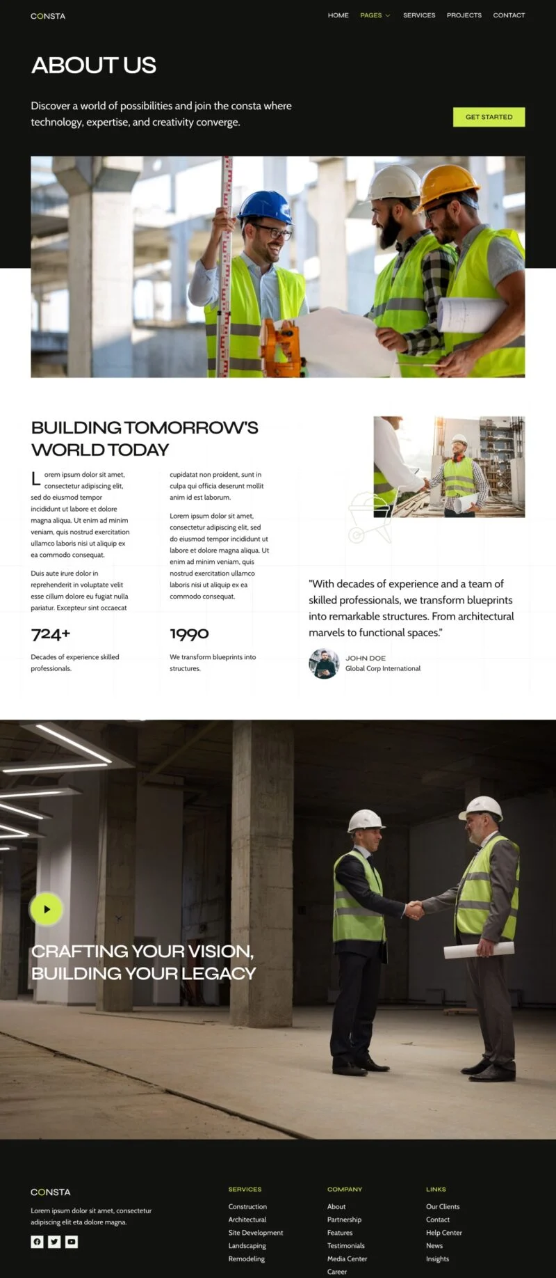 建筑与工程公司Elementor网站模板_一键导入快速建站插图5-WP资源海 建筑/地产 Elementor 模板关于我们预览