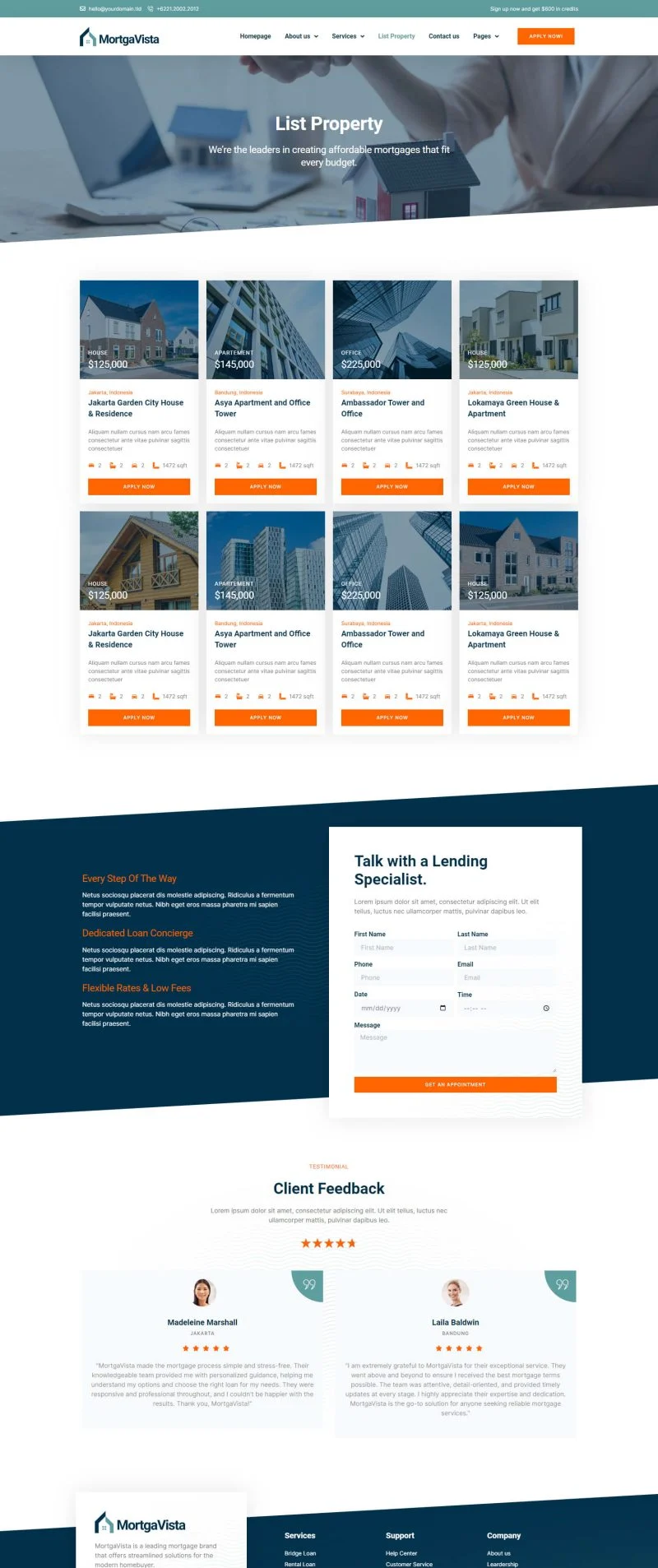 住房按揭服务公司Elementor网站模板_一键导入快速建站插图4-WP资源海 金融/投资 Elementor 模板房源列表预览