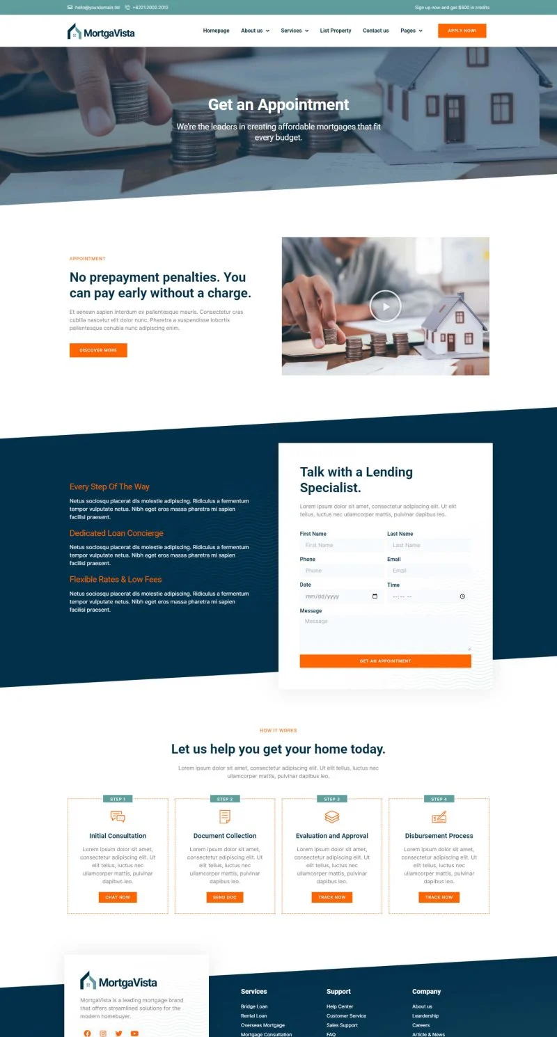 住房按揭服务公司Elementor网站模板_一键导入快速建站插图5-WP资源海 金融/投资 Elementor 模板预约申请预览