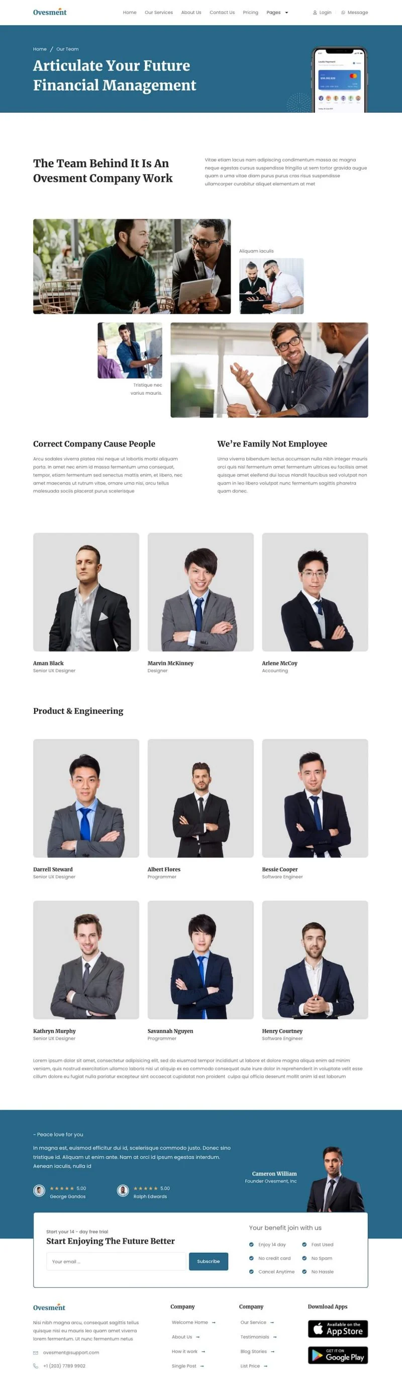 金融/投资 Elementor 模板团队页面预览