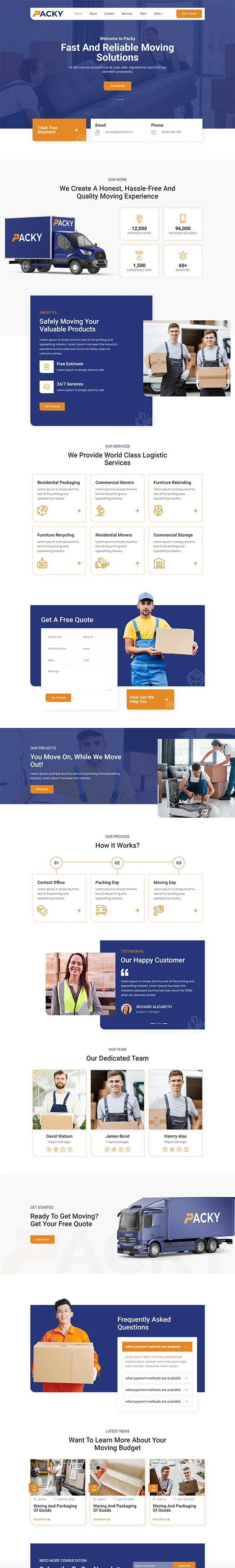 搬家物流公司Elementor网站模板_一键导入快速建站插图1-WP资源海 物流/运输 Elementor 模板首页预览