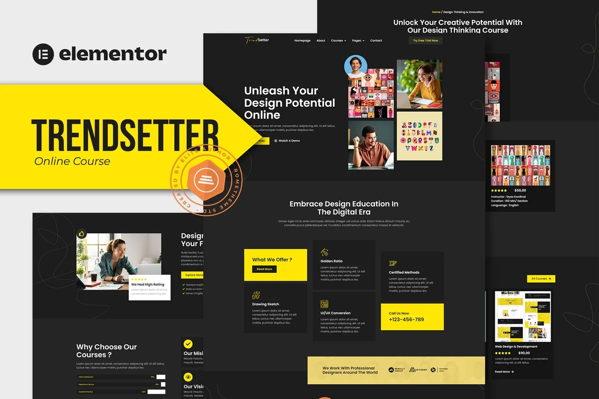 在线设计课程Elementor网站模板_一键导入快速建站插图-WP资源海 教育/培训 Elementor 网站模板封面
