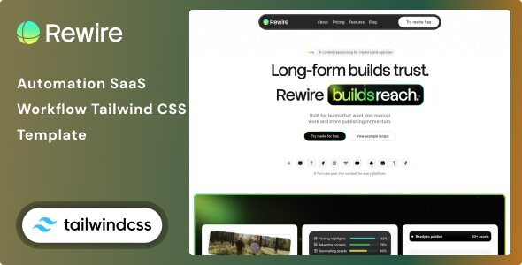 Revire 自动化与工作流 SaaS Tailwind CSS 模板