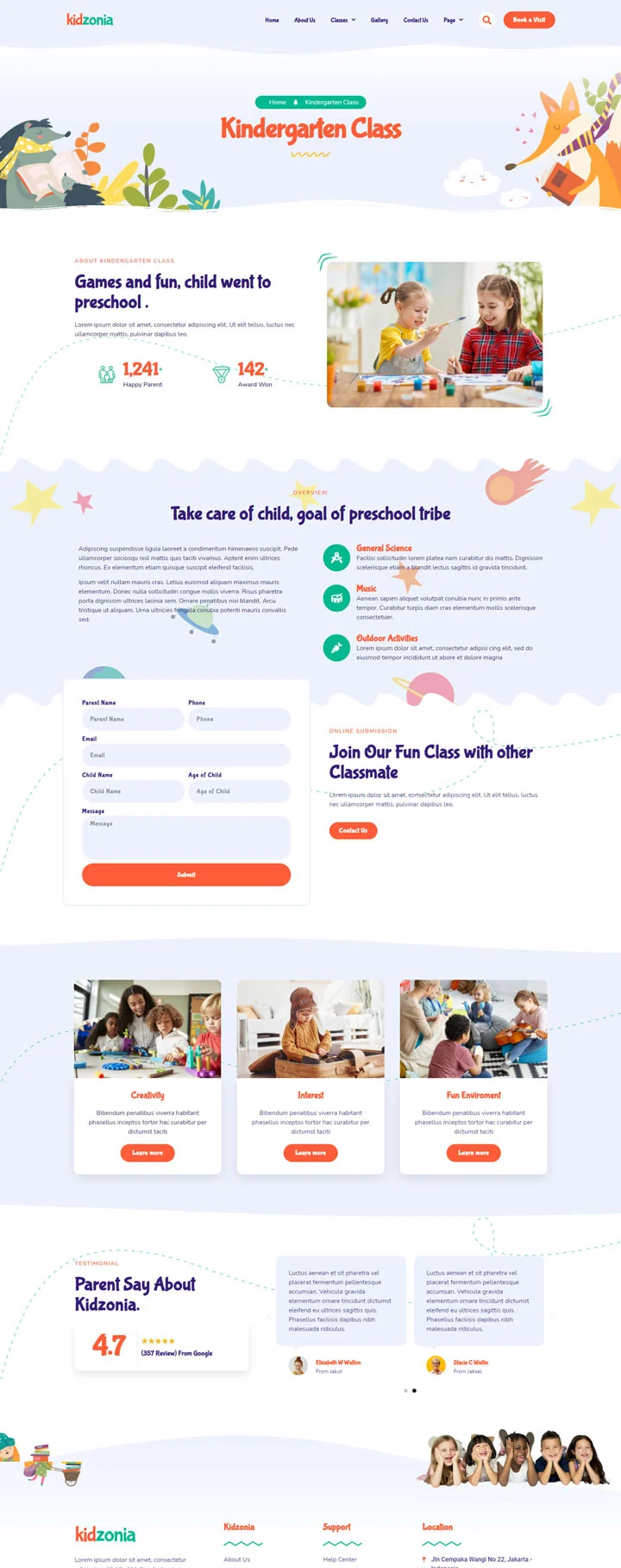 幼儿园与儿童照护Elementor网站模板_一键导入快速建站插图2-WP资源海 学校 Elementor 模板班级详情页预览