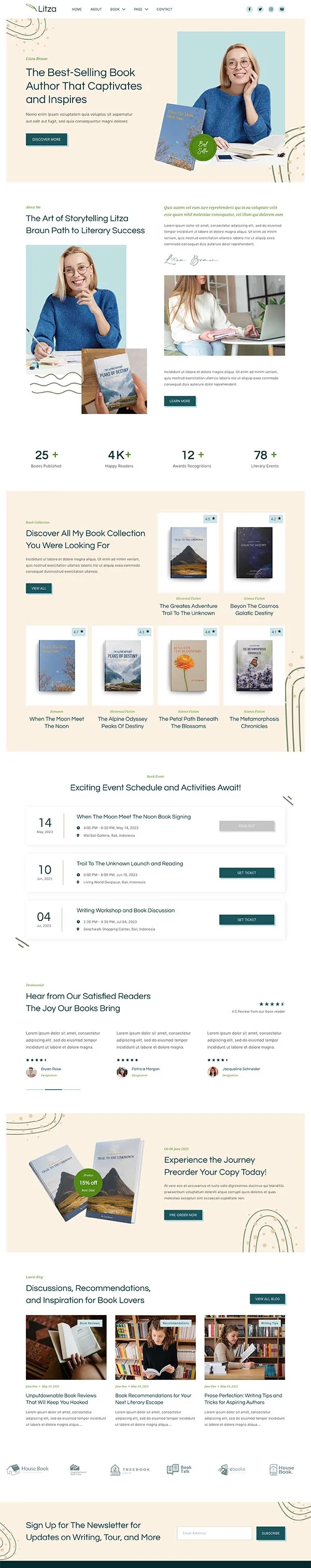 作家个人品牌与图书作品展示Elementor网站模板_一键导入快速建站插图1-WP资源海 作家/写作 Elementor 模板首页预览