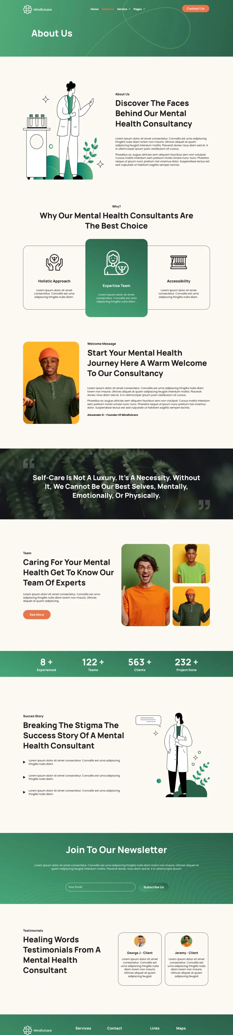 心理健康咨询与心理辅导Elementor网站模板_一键导入快速建站插图5-WP资源海 服务/咨询 Elementor 模板关于我们预览