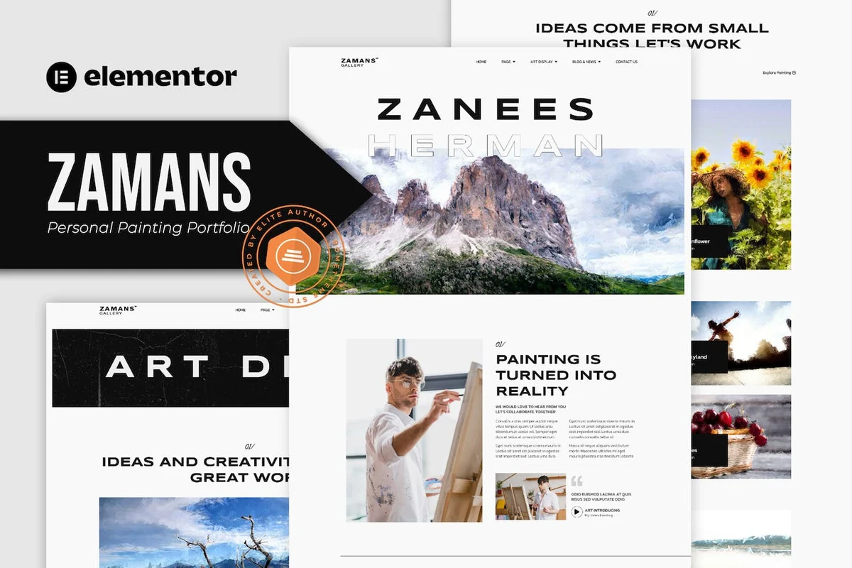 绘画个人作品集Elementor网站模板_一键导入快速建站插图-WP资源海 个人 Elementor 网站模板封面