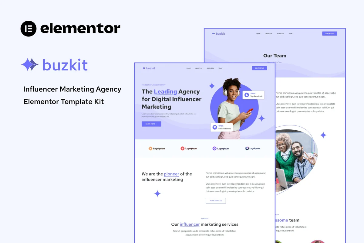 网红营销代理公司Elementor网站模板_一键导入快速建站插图-WP资源海 广告/营销 Elementor 网站模板封面