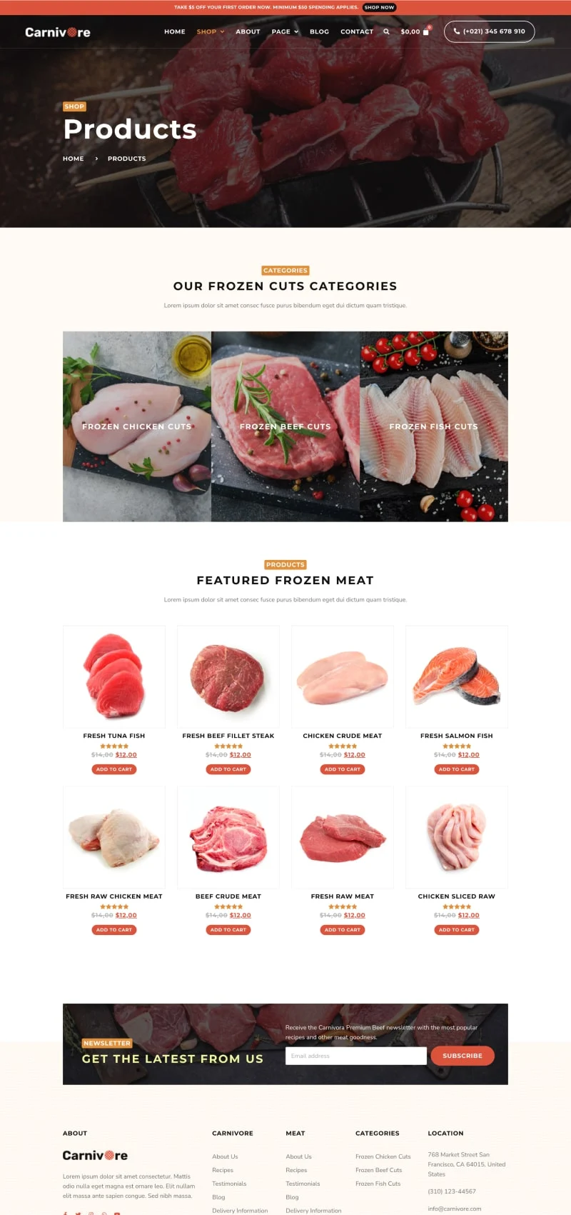 冷冻肉类肉铺电商Elementor网站模板_一键导入快速建站插图3-WP资源海 餐饮/食品 Elementor 模板商店页面预览