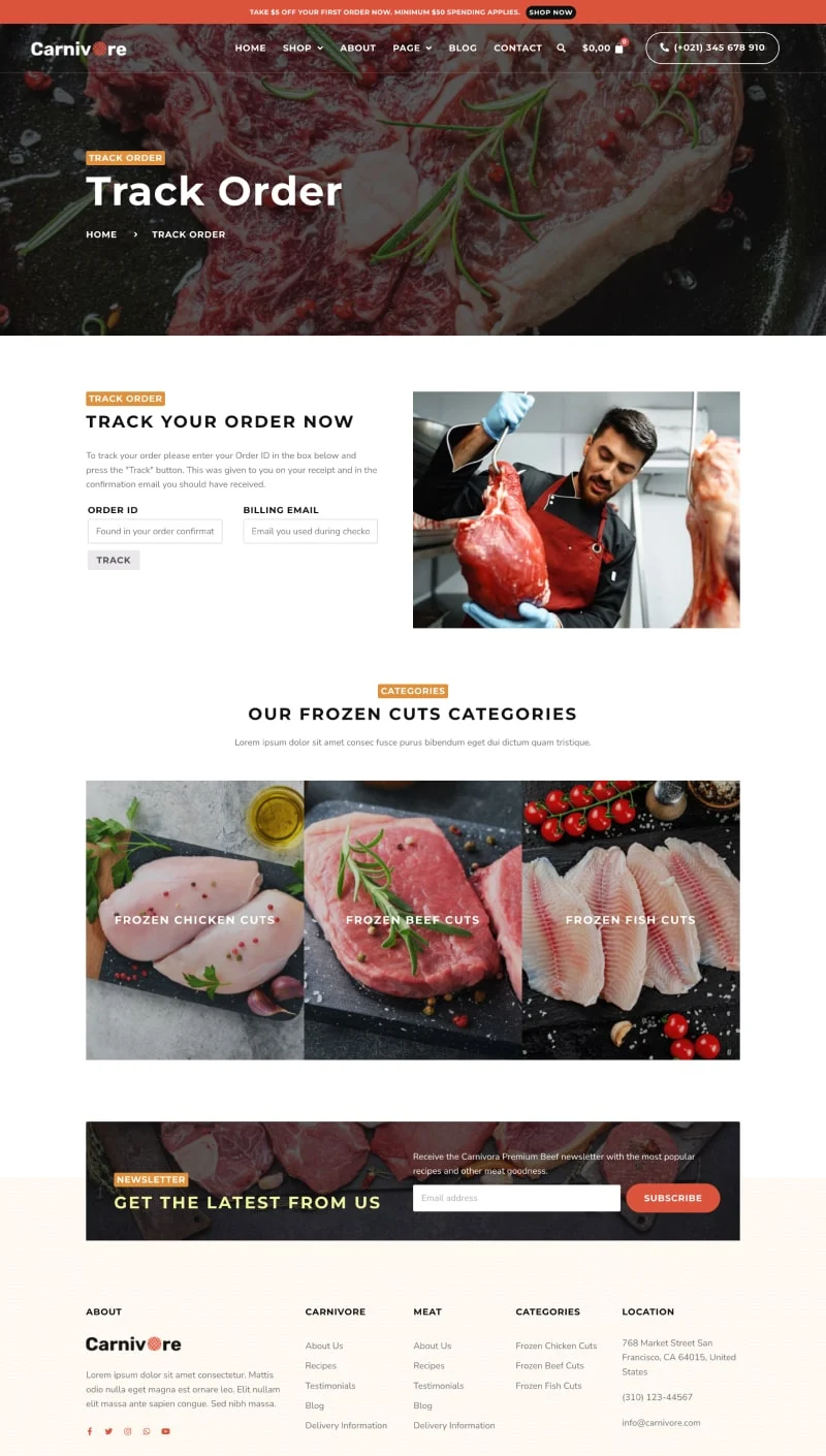 冷冻肉类肉铺电商Elementor网站模板_一键导入快速建站插图5-WP资源海 餐饮/食品 Elementor 模板订单查询预览